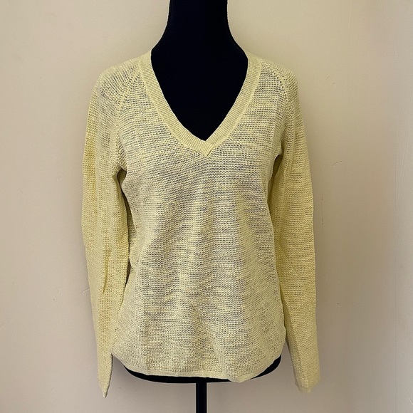 Eileen Fisher Organic Linen & Cotton Blend V-Neck Sweater, Light Yellow,Size XXS - Picture 3 of 11